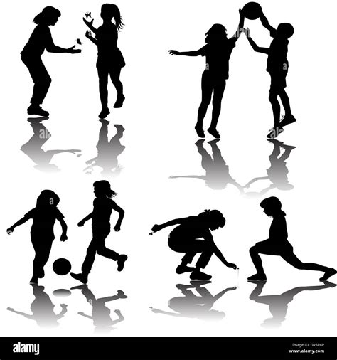 Group Of Playing Children Silhouettes Stock Photo Alamy