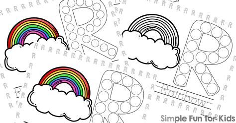 Free printable rainbow coloring pages and colored rainbows to use for crafts and other learning activities. R is for Rainbow Dot Marker Coloring Pages - Simple Fun ...