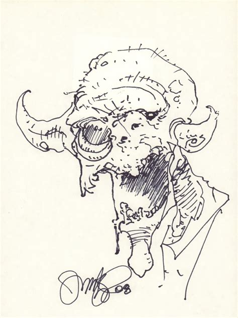 Horned Demon Zombie Drawing Signed By Tim Vigil