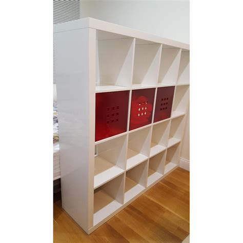 Ikea Expedit Shelf Unit In Glossy White W 3 Red Drawers Aptdeco
