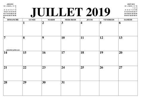 Calendrier Juillet 2019 Le Calendrier Du Mois De Juillet Gratuit A