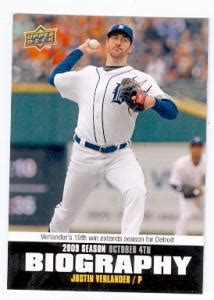 Justin Verlander Baseball Card Detroit Tigers 2009 Upper Deck