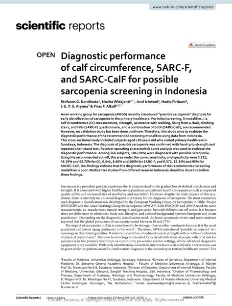 PDF Diagnostic Performance Of Calf Circumference SARC F And SARC