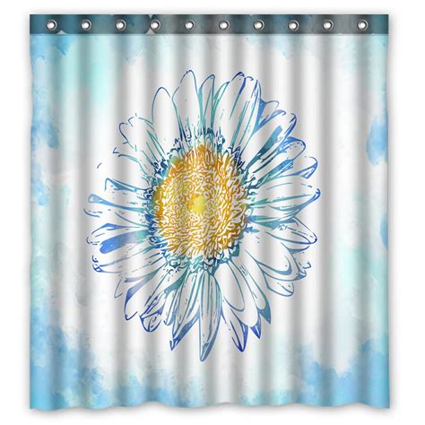 Phfzk Watercolor Shower Curtain Daisy Flower Floral Blue