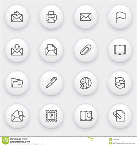 Email Icons With White Buttons On Gray Background Stock Vector