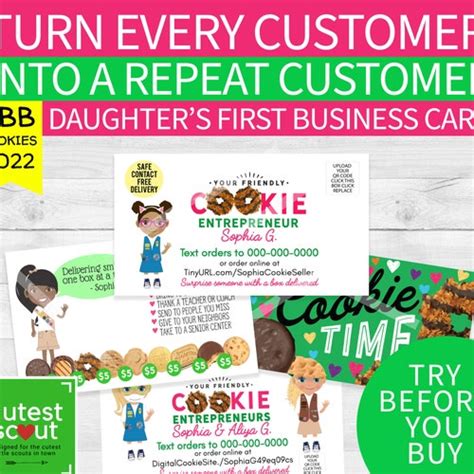 Girl Scout Cookie Sale Printable Business Cards 2022 Abc Etsy