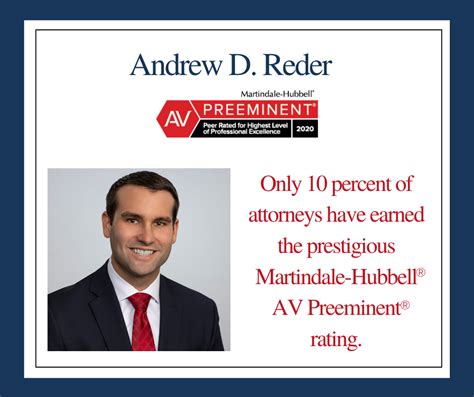 Andrew D Reder Earns Martindale Hubbell Av Preeminent Peer Review