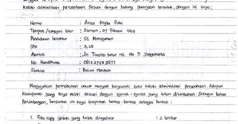 Contoh surat lamaran untuk slta/sma instansi kementerian hukum dan ham (kemenkumham) yang mau bentuk word nya silahkan subscribe dulu lalu cantumkan. Contoh Surat Lamaran Kerja Tulisan Tangan Untuk Pt ...