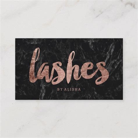 Lashes Faux Rose Gold Typography Black Marble Business Card Zazzle