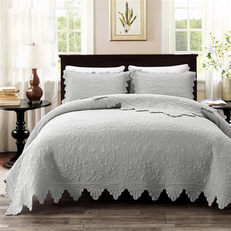Brandream Luxury Farmhouse Bedding Set Grey Quilt Set Queen