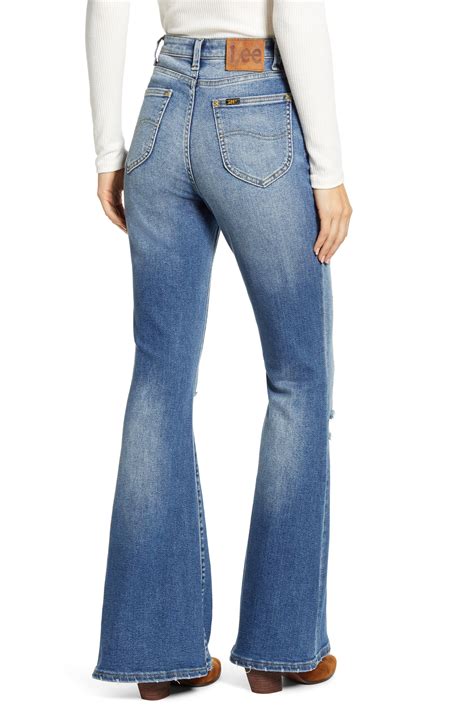 Lee Jeans Denim Distressed High Waist Flare Jeans In Blue Lyst