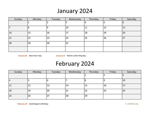 Two Months 2024 Calendar Horizontal 