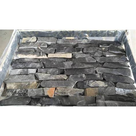 Black Quartzite Loose Stacked Stone Slate Wall