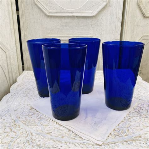 Vintage Cobalt Blue Glass Tumblers Set Of 4 Etsy Cobalt Glassware Blue Glassware Glass Tumbler