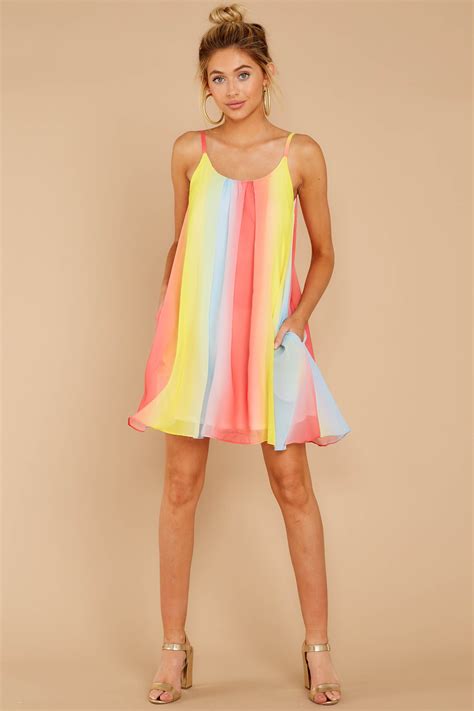 Cute Multi Color Shift Dress Pastel Stripe Sun Dress Dress 49