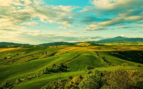 Tuscany Green Hills Meadows Beautiful Nature Italy Summer Sunset