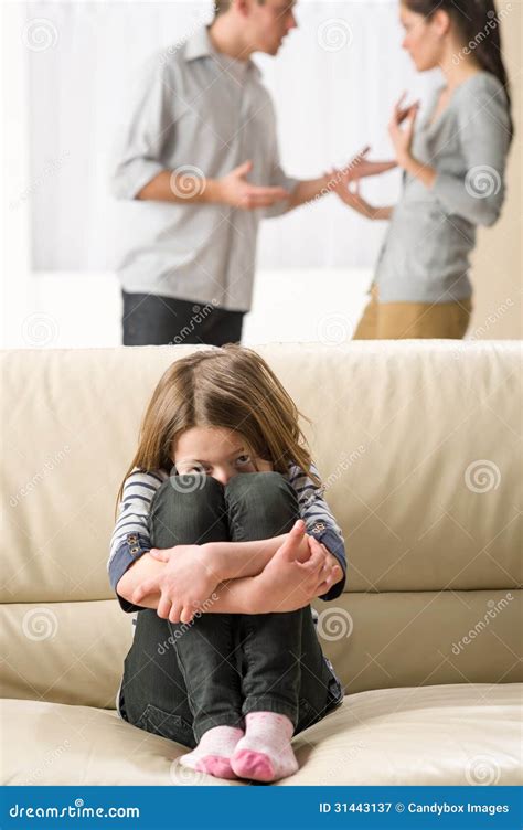 Scared Little Girl Listening To Parents Argument Stock Image Image Of