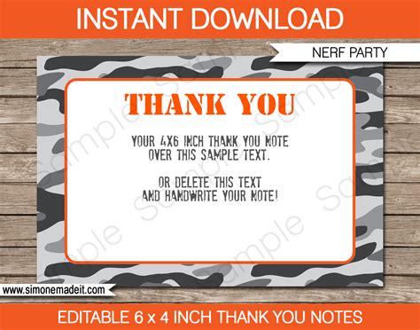 Printable nerf thank you cards template