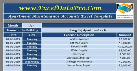 Download Apartment Maintenance Accounts Excel Template Exceldatapro