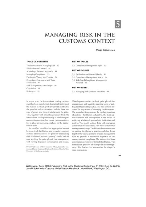 Pdf Managing Risk In The Customs Context