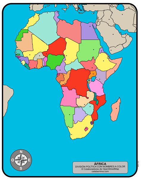 Mapa África con división política con y sin nombres Celebérrima com