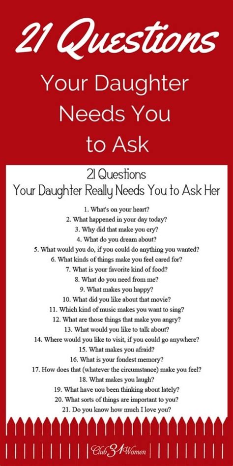 21 Questions Your Daughter Really Needs You To Ask Her Printable 247
