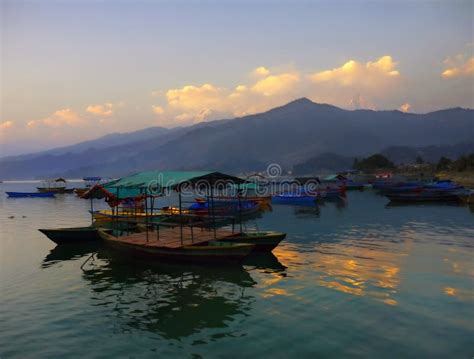 Sunset Lake Pokhara Himalayas Nepal Stock Photo Image Of Nepalese