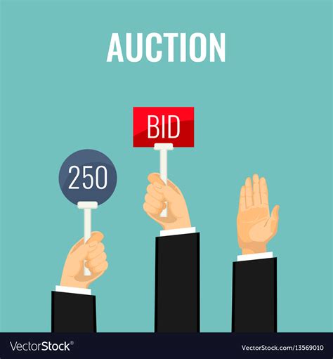 Auction With Hands Holding Paddles Number And Bid Vector Image