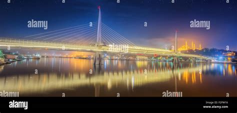 Ataturk Bridge Metro Bridge And Golden Horn At Night Istanbul