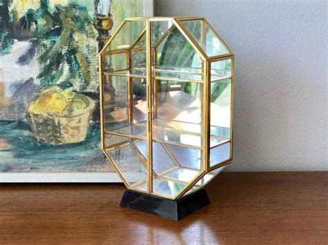 Pedestal Hexagon Glass Box Glass Brass Curio Box Small Etsy Glass Boxes Glass Terrarium