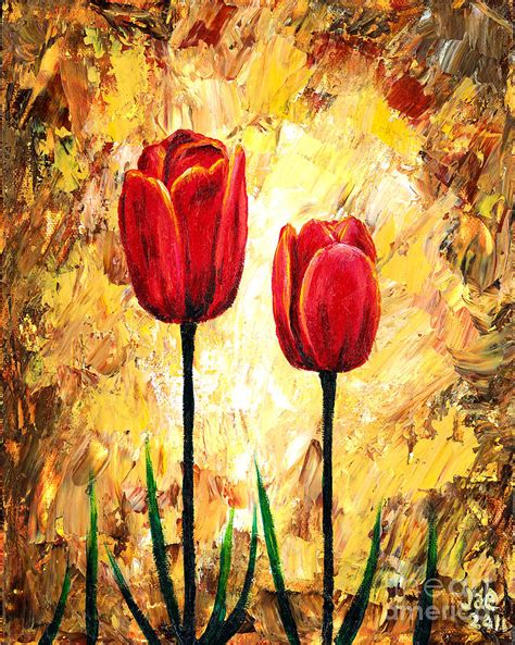 Red Tulips 1 Painting By Jeannette Bowen
