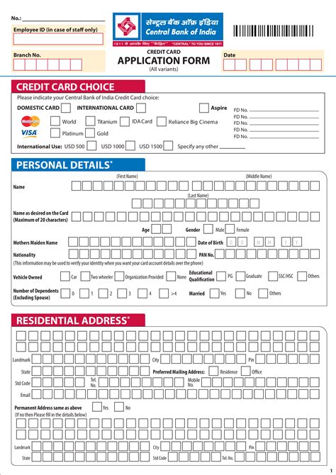 Credit Card Application Form Printable Pdf Download