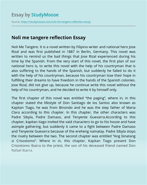 Noli Me Tangere Reflection Free Essay Example