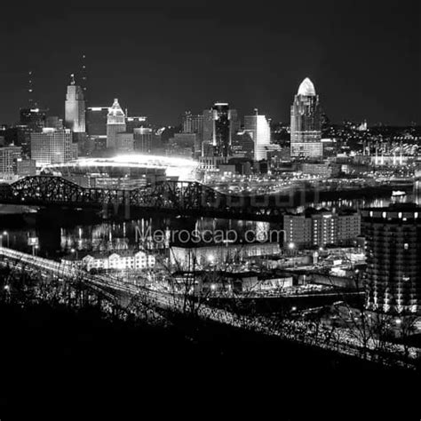 The New Cincinnati Skyline From Devou Park Black And White Photography