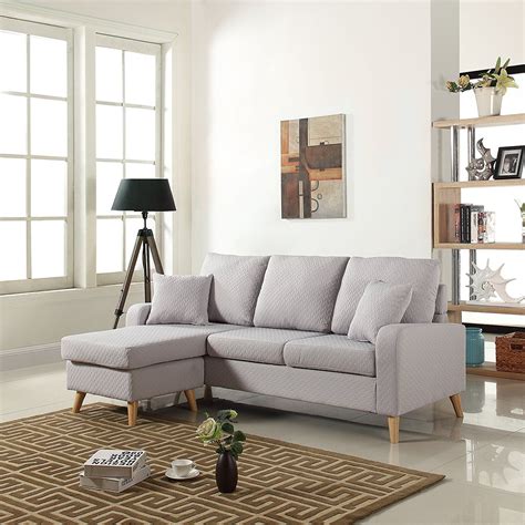 Light Grey Small Space Furniture Sectional Sofa With Reversible Chaise