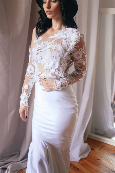 Lace Bridal Top Tulle Top Long Sleeve Top Sheer Wedding Etsy