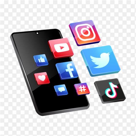3d Social Media Icons With Smartphone Symbol On Transparent Background