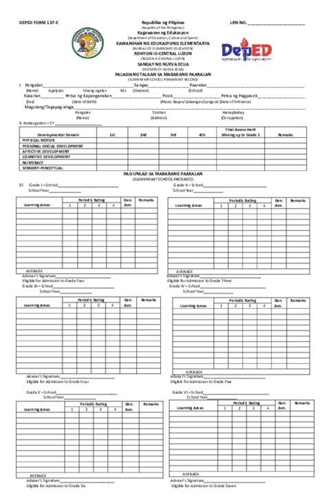 Deped Form 137 E Blankl Philippines Learning