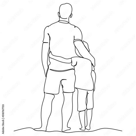 dad and son in continuous line drawing style dad and son walk together holding hands