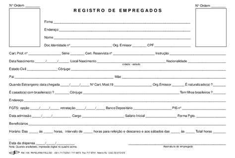 Ficha De Registro De Empregados Simples Modelo
