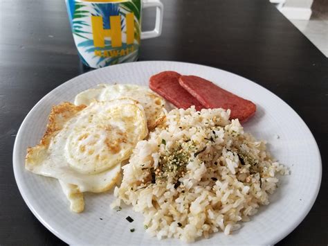 Homemade Hawaiian Breakfast With Garlic Fried Rice With Furikake