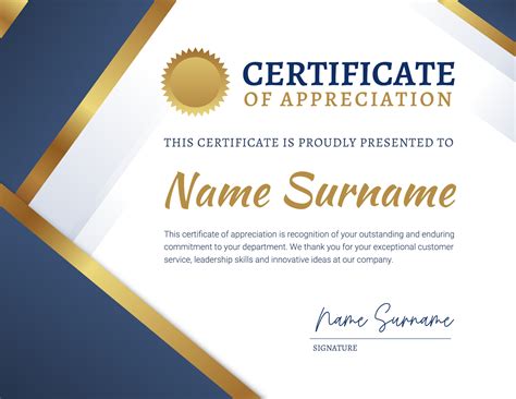 Gold And Blue Certificate Of Appreciation 20012613 Template