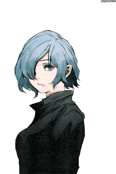An Anime Character With Blue Hair And Black Clothes Standing In Front