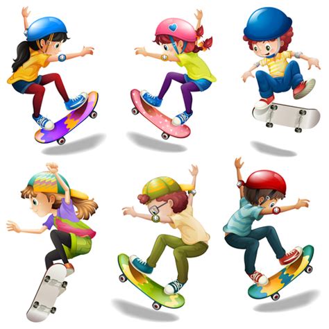 Skateboarding Kids Cartoon Vector Free Download