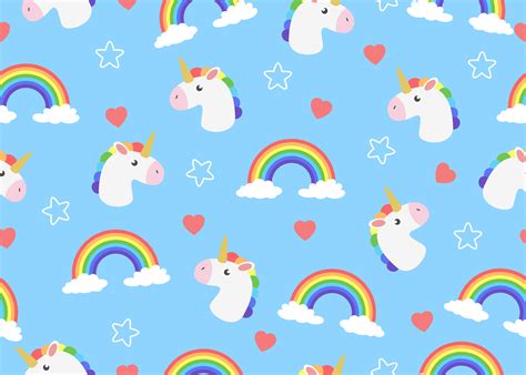 Seamless Pattern Of Cartoon Unicorn With Clouds And Rainbow 681505