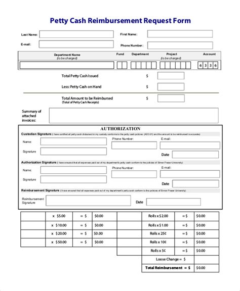 Free 8 Sample Petty Cash Reimbursement Forms In Pdf Ms Word Excel
