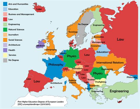 Oc Map Of First Higher Education Degrees Of European Country Leaders