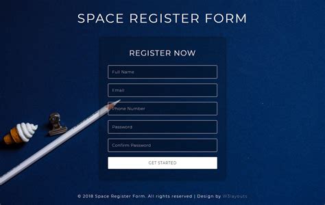 Space Register Form Flat Responsive Widget Template W3layouts