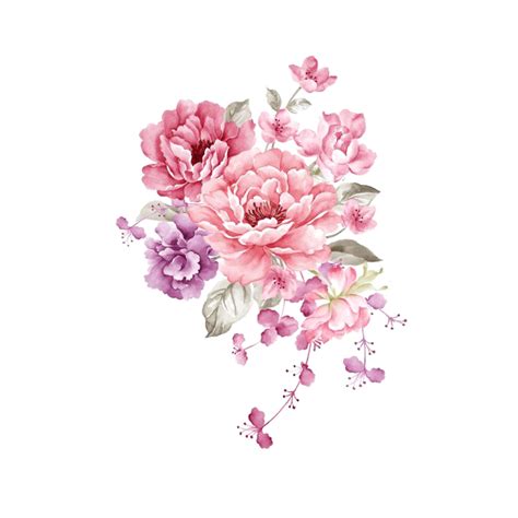 ftestickers watercolor flowers bouquet pink... png image