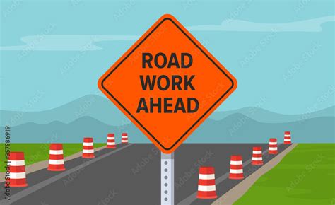 Road Work Ahead Or Under Construction Sign Flat Vector Illustration